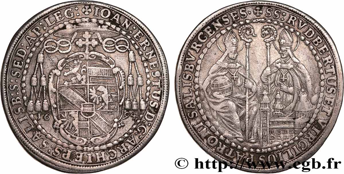 AUSTRIA - ARCHBISHOPRIC OF SALZBURG - JOHANN-ERNEST VON THUN 1/2 Thaler 1694  XF 