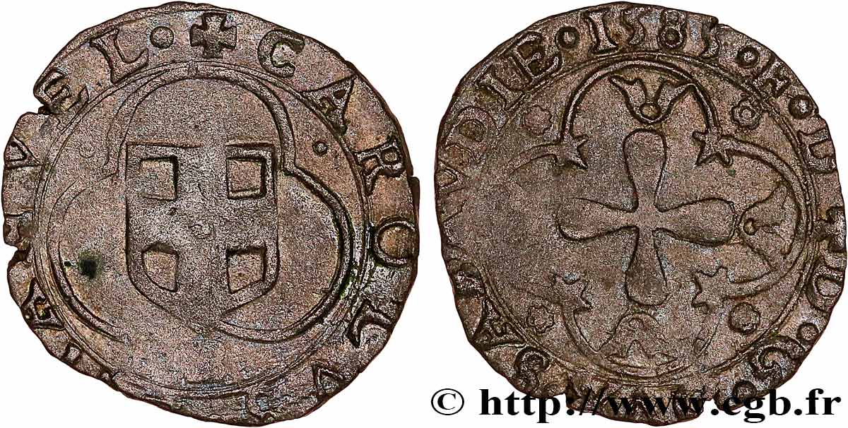 SABOYA - DUCADO DE SABOYA - CARLOS MANUEL I Parpaiolle du 3e type (parpagliola di III tipo) 1585 Bourg-en-Bresse MBC 