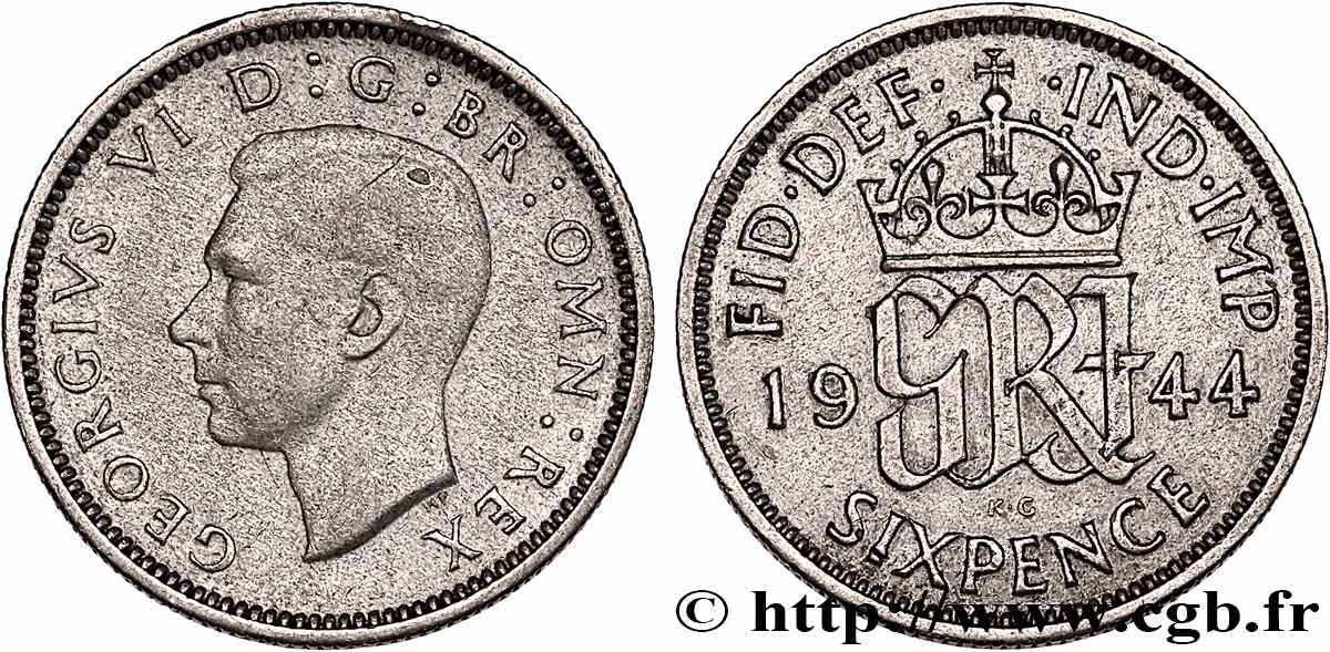 UNITED KINGDOM 6 Pence Georges VI 1944  XF 