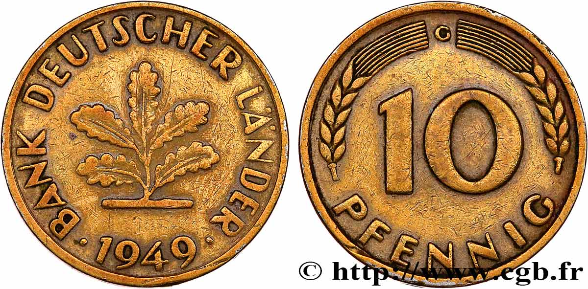 10 Pfennig Bank Deutscher Länder 1949 G ALLEMAGNE 10 Pfennig “Bank deutscher Länder” 1949 Karlruhe - G fwo