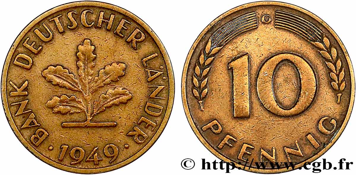 ALLEMAGNE 10 Pfennig “Bank deutscher Länder” 1949 Karlruhe - G TTB 