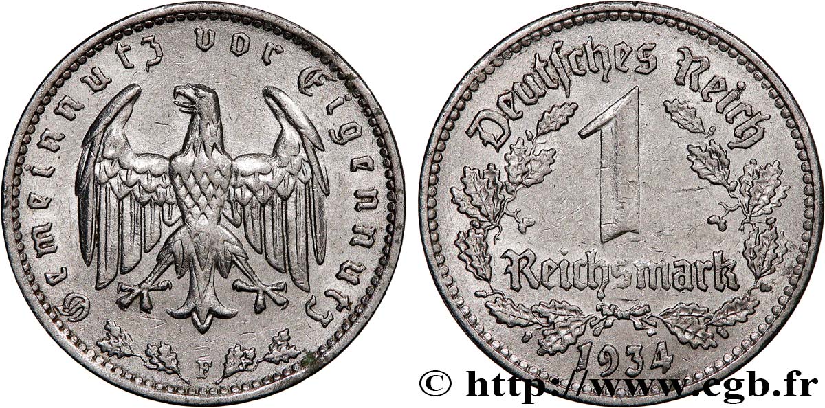 DEUTSCHLAND 1 Reichsmark aigle 1934 Stuttgart VZ 