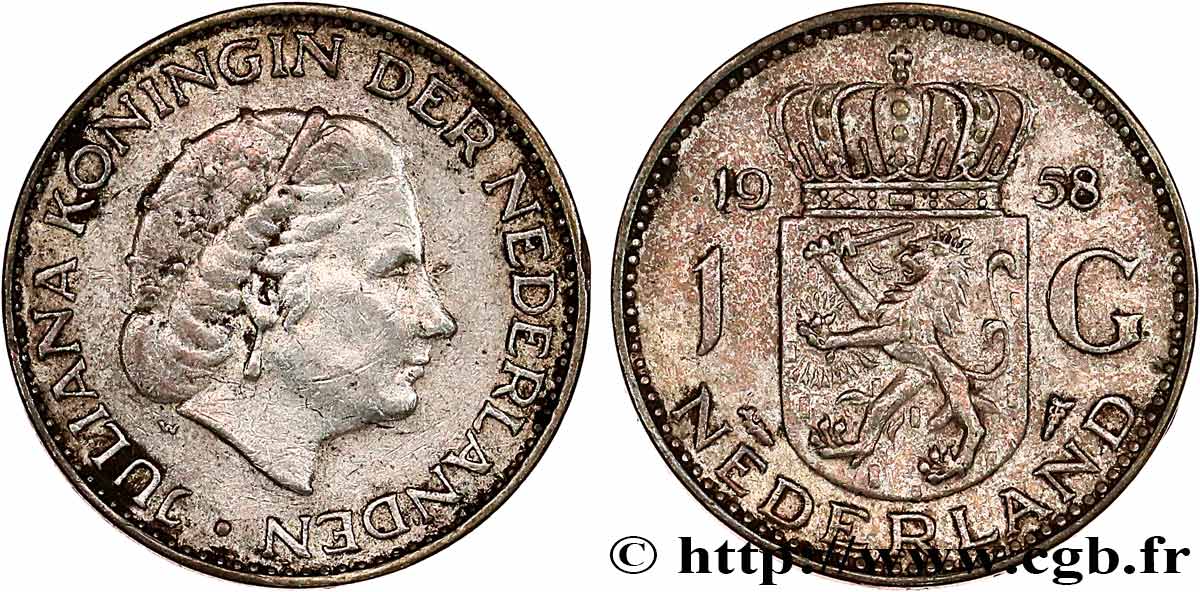 PAYS-BAS 1 Gulden Juliana 1958  TTB+ 