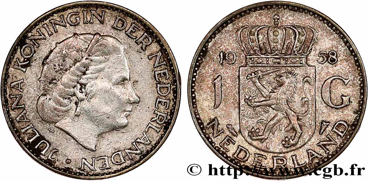 PAíSES BAJOS 1 Gulden Juliana 1958  MBC+ 