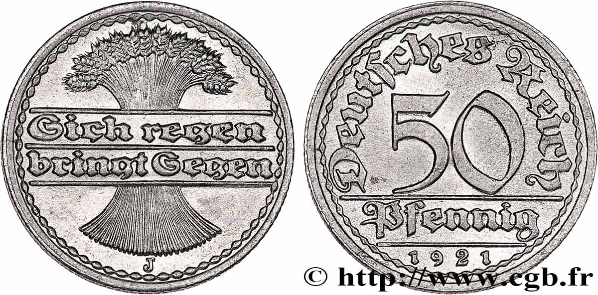 Deutsches Reich 50 Pfennig Sich Regen Bringt Segen ALLEMAGNE 50 Pfennig gerbe de blé “sich regen bringt segen“ 1921