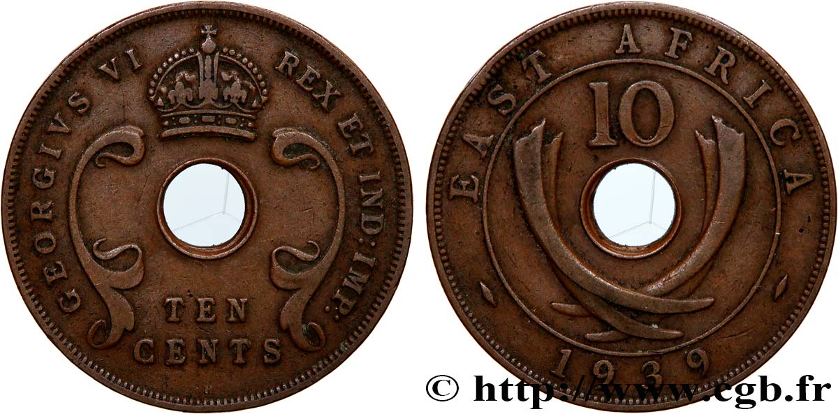 BRITISCH-OSTAFRIKA 10 Cents Georges VI 1939 Heaton - H SS 