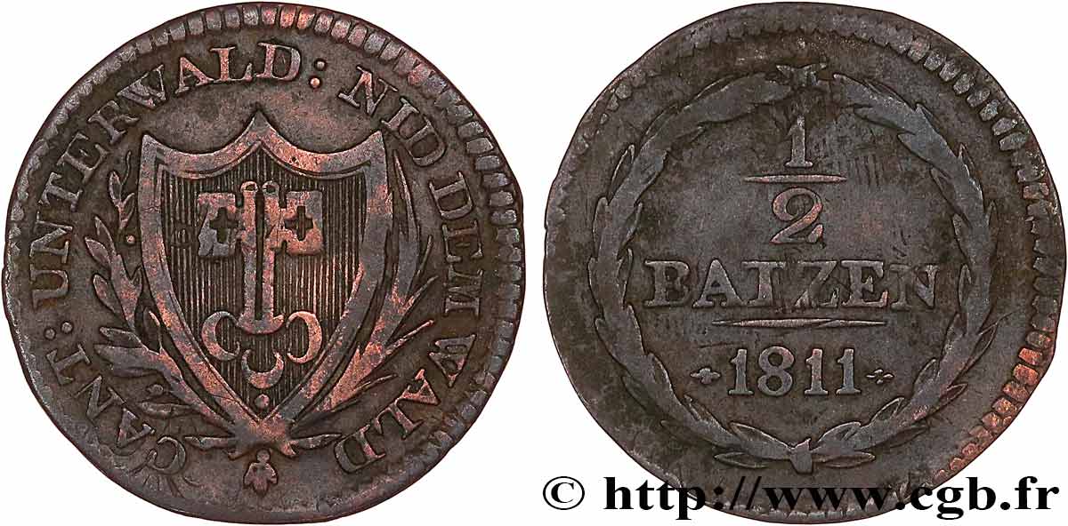 SVIZZERA - CANTON NIDVALDO 1/2 Batzen 1811  q.BB 