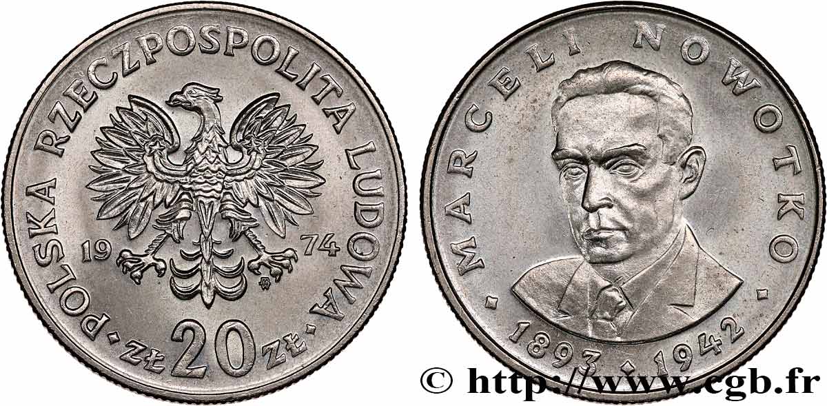 POLAND 20 Zlotych Marceli Novotko 1974 Varsovie AU 