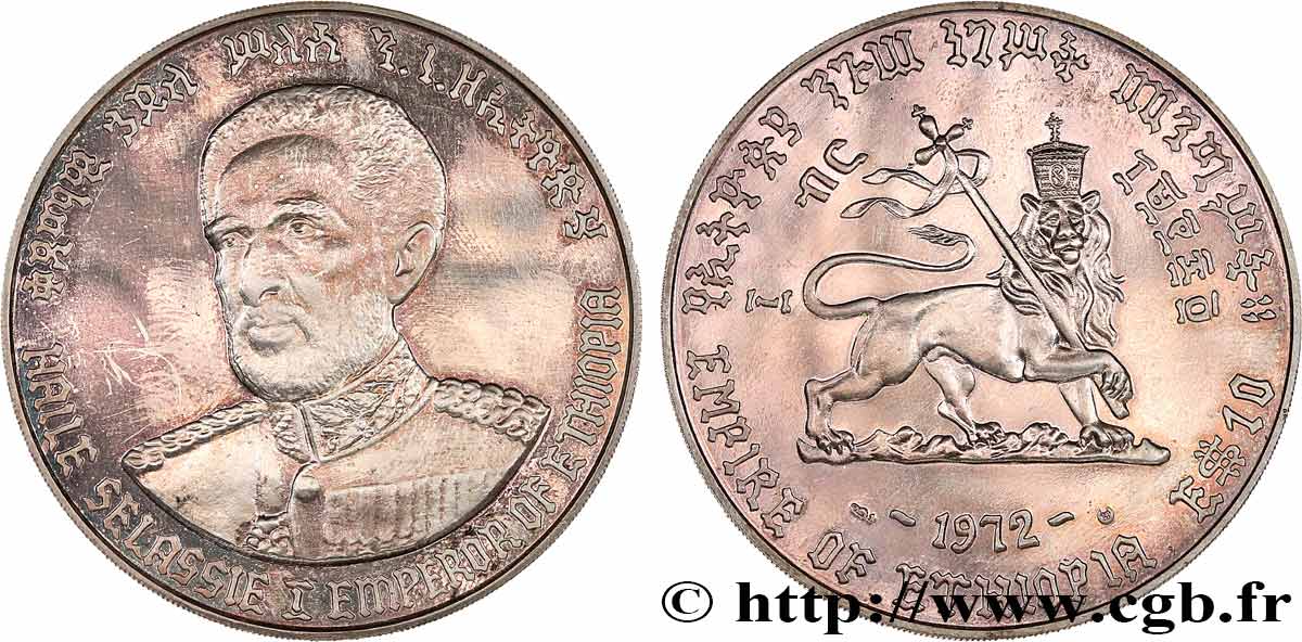 ÄTHIOPEN 10 Dollars Proof Empereur Hailé Selassié 1972  ST 