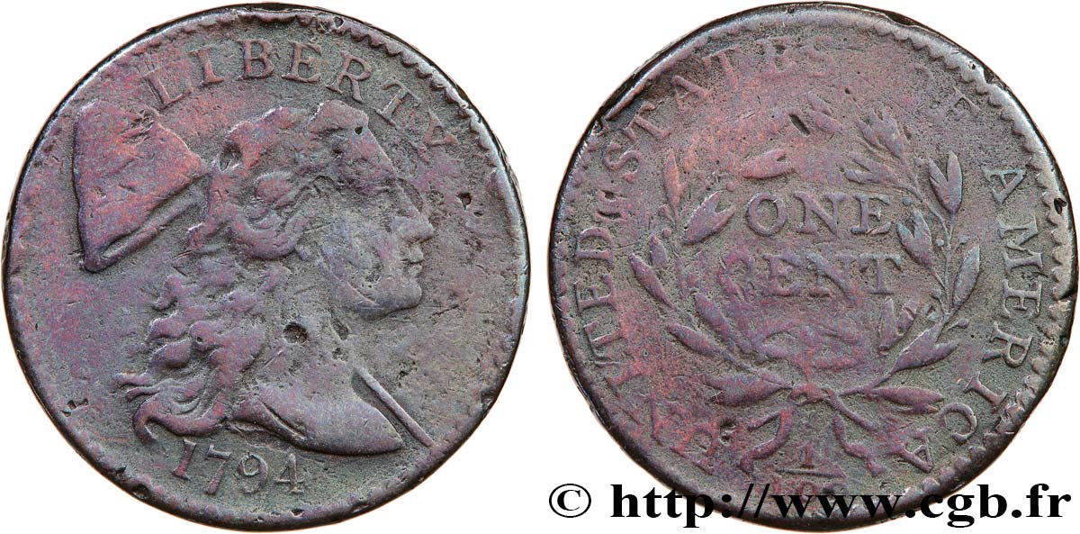 STATI UNITI D AMERICA 1 Cent type au Liberté au chapeau 1794 1794  MB 