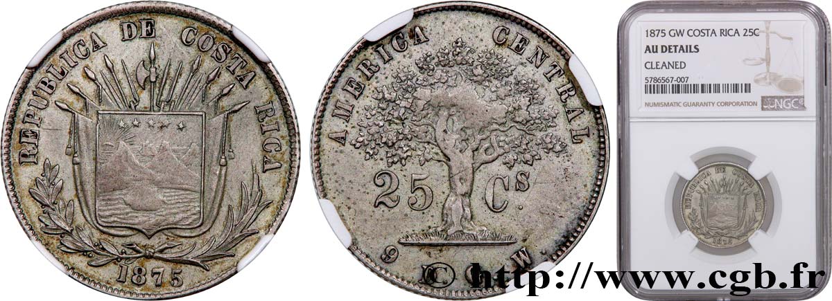 COSTA RICA 25 Centavos 1875 San José SUP NGC