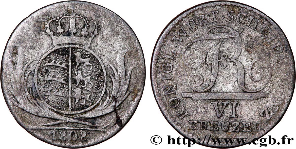 GERMANY - WÜRTTEMBERG 6 Kreuzer Frédéric Ier 1808  VF 