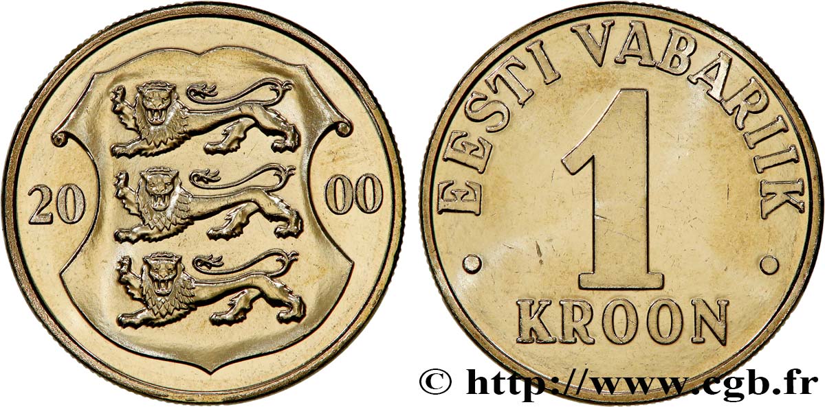 ESTONIE 1 Kroon emblème aux 3 lions 2000 Vantaa SPL 