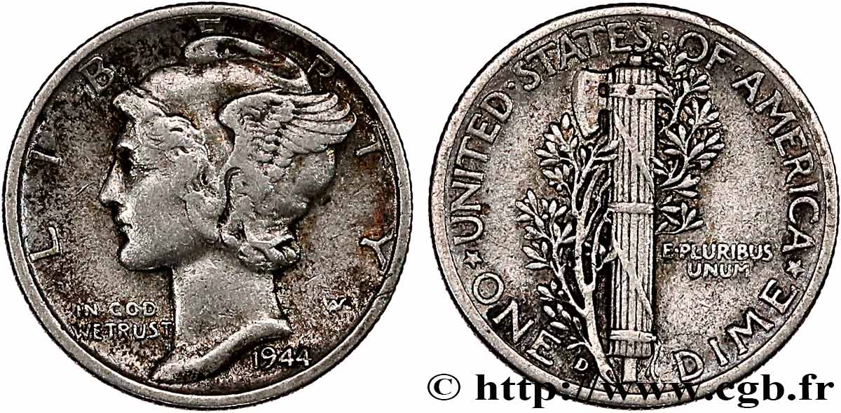 ÉTATS-UNIS D AMÉRIQUE 1 Dime Mercury 1944 Denver TTB/SUP 