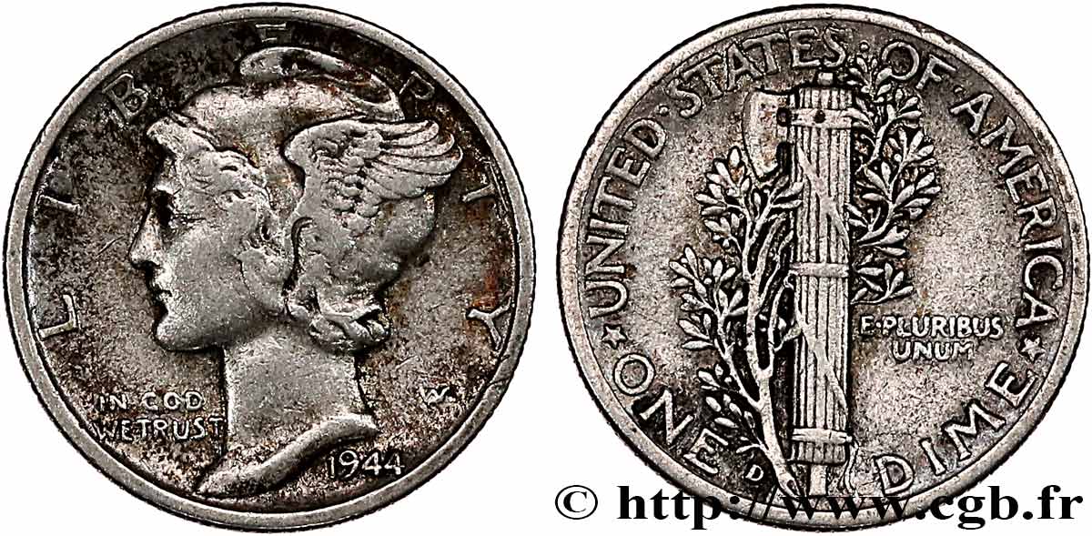 ESTADOS UNIDOS DE AMÉRICA 1 Dime Mercury 1944 Denver MBC/EBC 