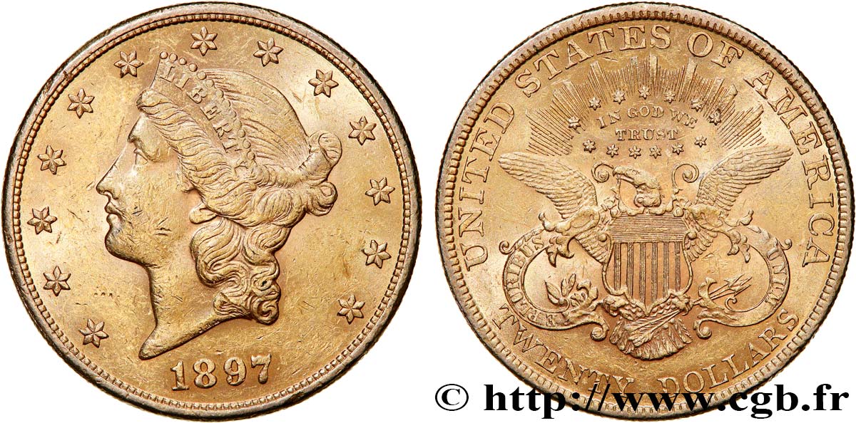 OR, PALLADIUM ET PLATINE INVESTISSEMENT 20 Dollars &nbsp;Liberty&nbsp; 1897 Philadelphie TTB+ 