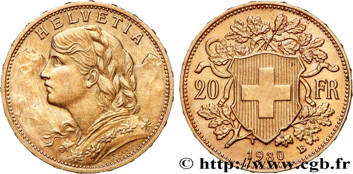 GOLD-, PALLADIUM- UND PLATIN-INVESTITIONEN 20 Francs  Vreneli  1930 Berne fST 
