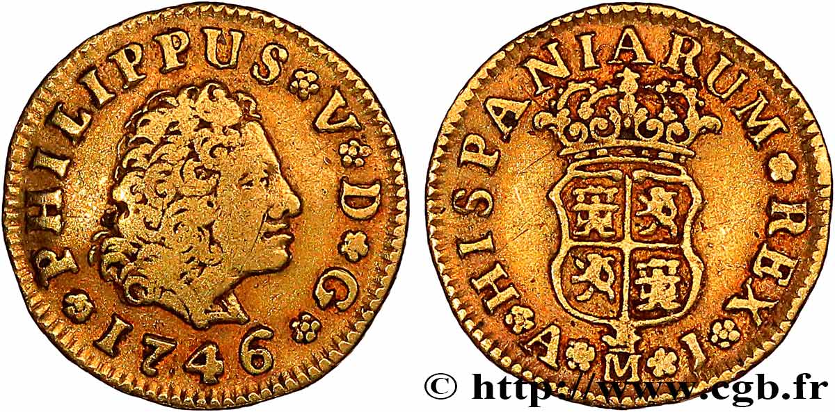 SPANIEN - KÖNIGREICH SPANIEN - PHILIPP V. VON BOURBON 1/2 Escudo  1746 Madrid SS 