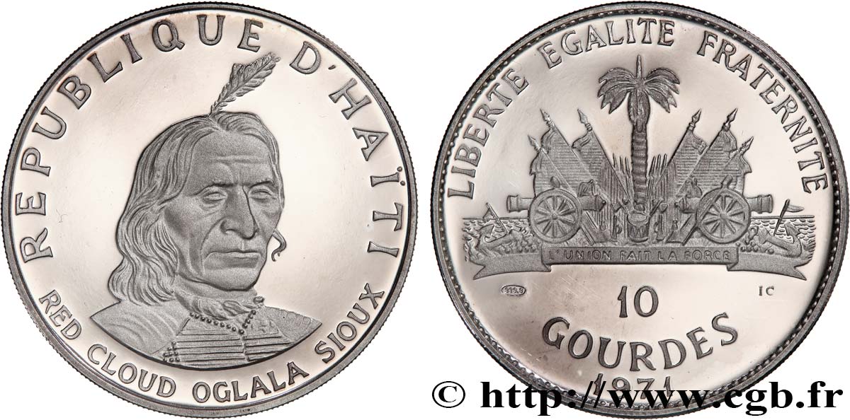 HAITI 10 Gourdes Proof Red Cloud Oglala Sioux 1971  SC 