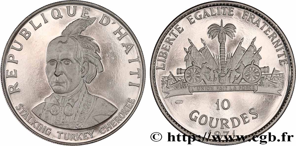HAITI 10 Gourdes Proof Stalking Turkey Cherokee  1971  SC 