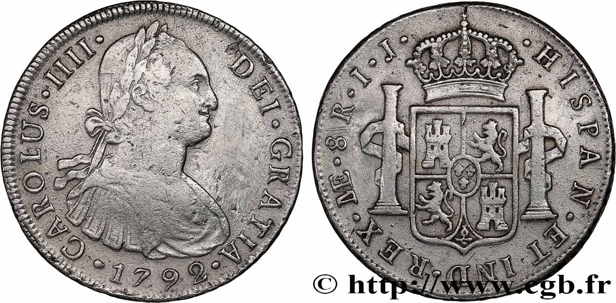 PERU 8 Reales Charles IV 1792 Lima VF 