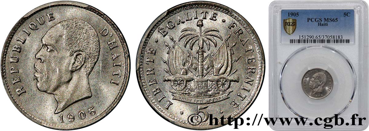 HAITI 5 Centimes Nord Alexis 1905 Waterbury FDC65 PCGS