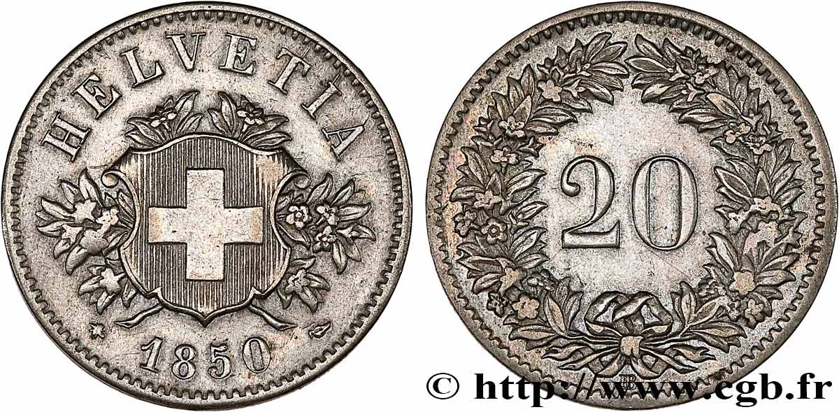 SUIZA 20 Centimes (Rappen) 1850 Strasbourg - BB BC+ 