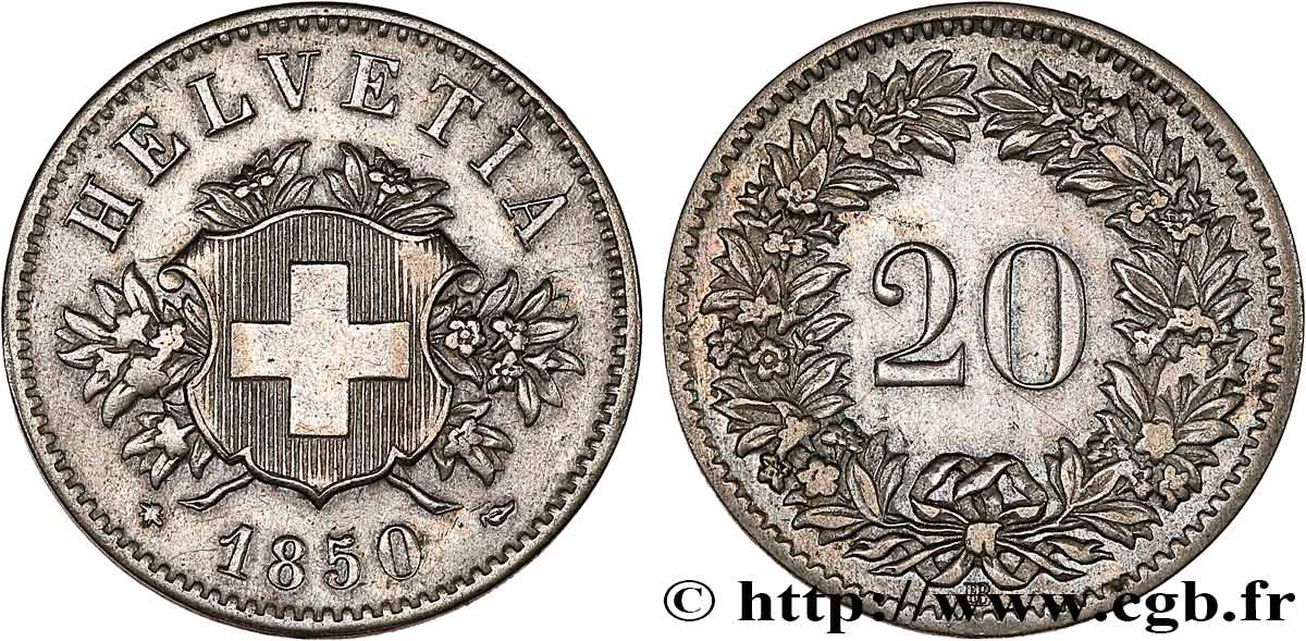 SUISSE 20 Centimes (Rappen) 1850 Strasbourg - BB TB+ 