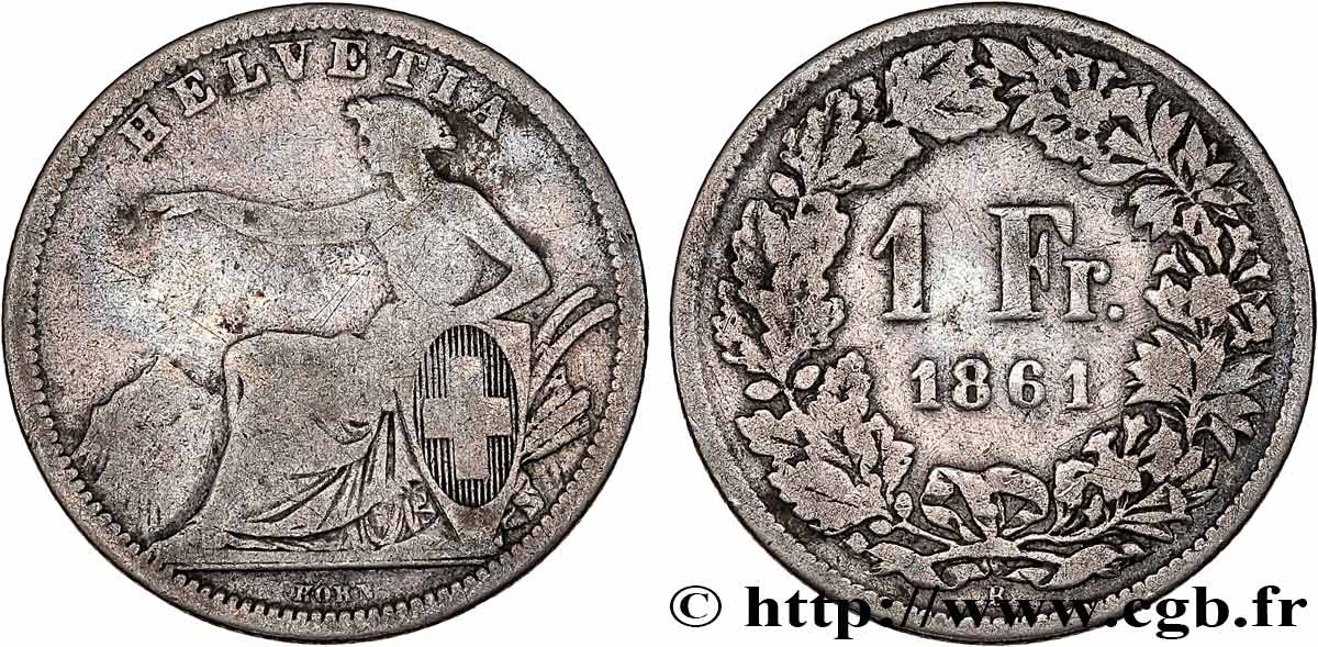 SCHWEIZ 1 Franc Helvetia assise 1861 Berne S 