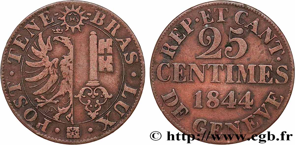SCHWEIZ - REPUBLIK GENF 25 Centimes - Canton de Genève 1844  SS 