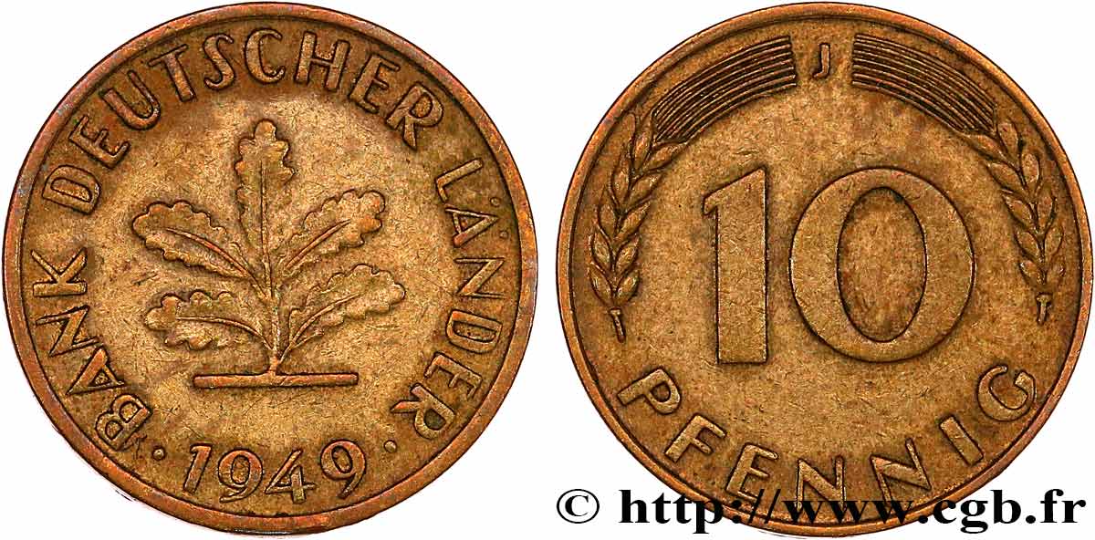 ALEMANIA 10 Pfennig “Bank deutscher Länder” 1949 Hambourg - J MBC 