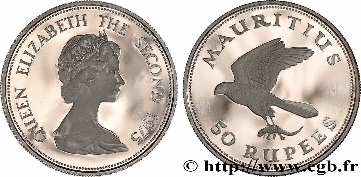 ÎLE MAURICE 50 Roupies Proof rapace 1975  SPL 
