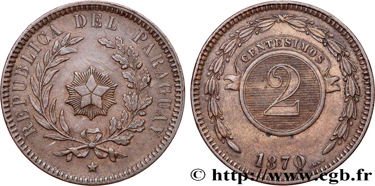 PARAGUAY 2 Centesimos 1870 Birmingham SPL 