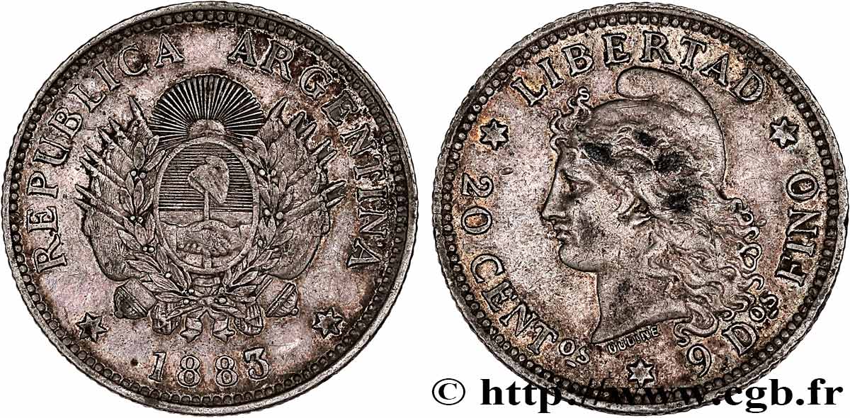 ARGENTINA 20 Centavos 1883  XF 