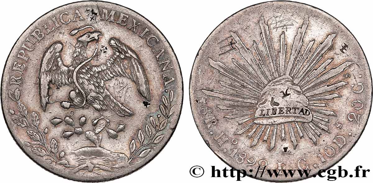 MÉXICO 8 Reales 1892 Hermosillo MBC 