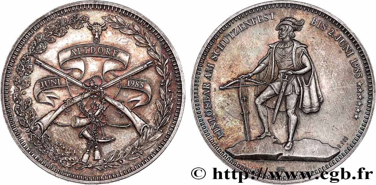 SUIZA Médaille de 50 francs, tir cantonal Altdorf 1985  SC 