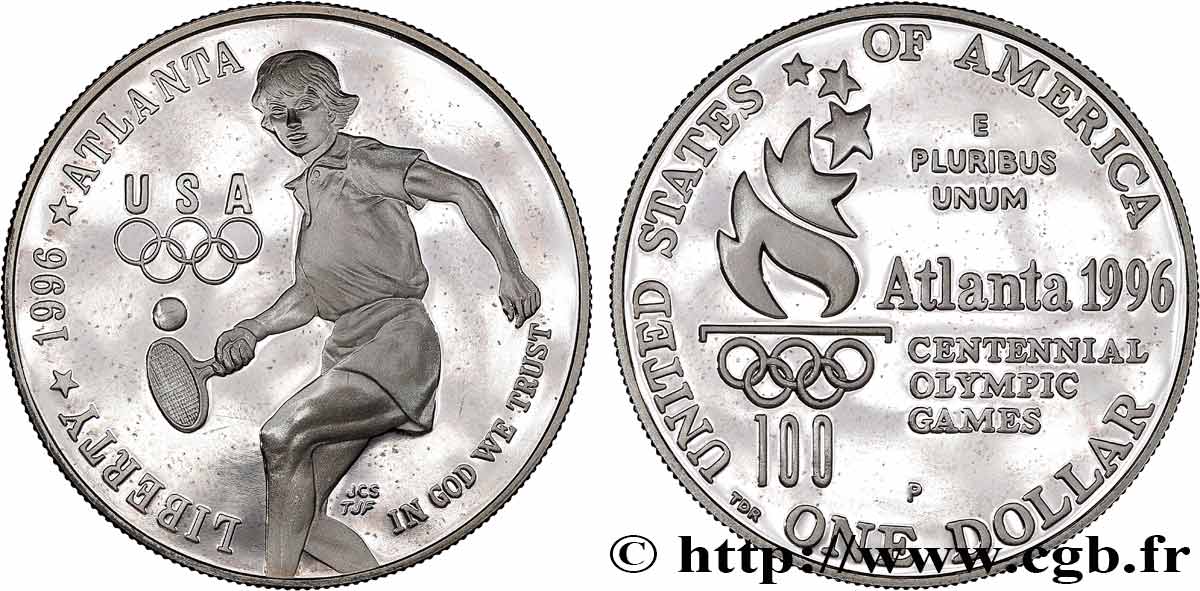 ÉTATS-UNIS D AMÉRIQUE 1 Dollar Proof Jeux Olympiques d’Atlanta 1996 - Tennis 1996 Philadelphie FDC 