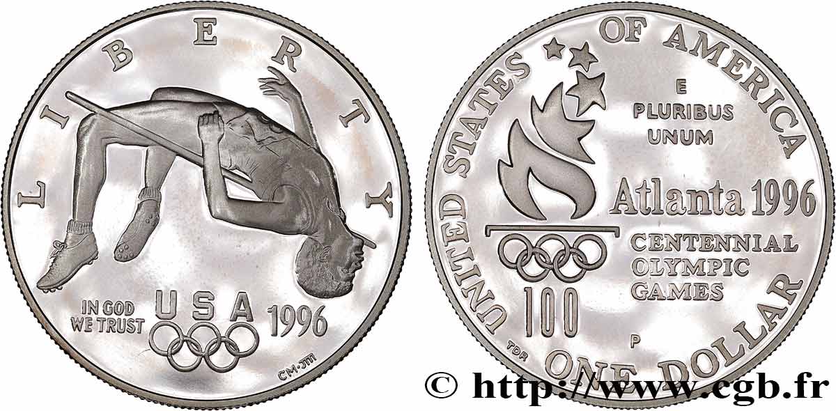 ÉTATS-UNIS D AMÉRIQUE 1 Dollar Proof Jeux Olympiques d’Atlanta 1996 - Saut en hauteur 1996 Philadelphie FDC 