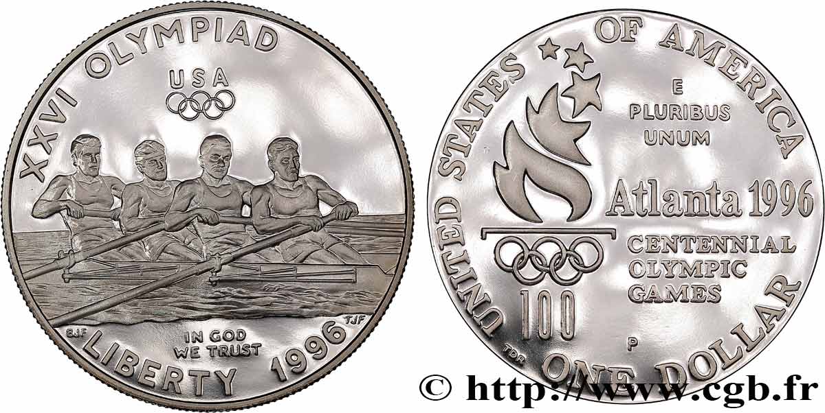 ÉTATS-UNIS D AMÉRIQUE 1 Dollar Proof Jeux Olympiques d’Atlanta 1996 - Aviron 1996 Philadelphie FDC 
