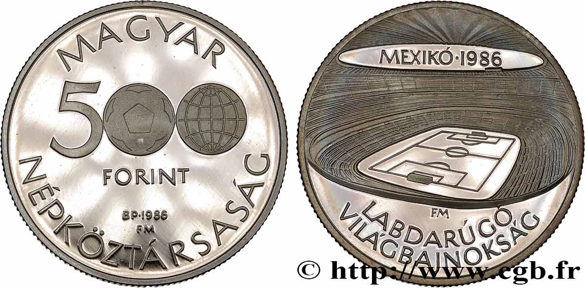 UNGHERIA 500 Forint Proof Coupe du monde de football Mexique 1986 1986 Budapest MS 