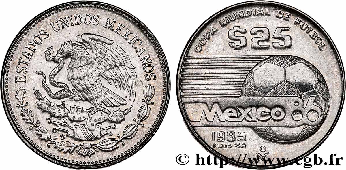 MEXIKO 25 Pesos Proof coupe du Monde de football 1986 1985  VZ 