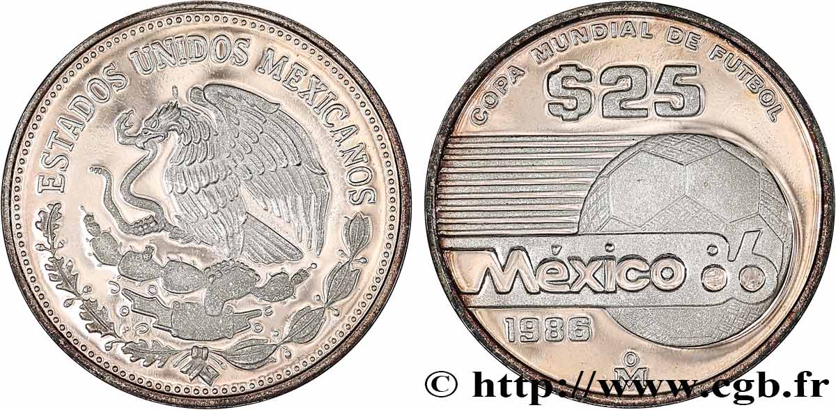 MEXICO 25 Pesos Proof coupe du Monde de football 1986 1986  MS 