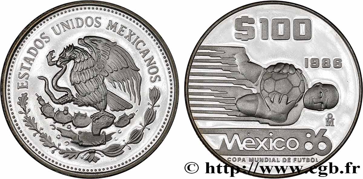 MEXICO 100 Pesos Proof Coupe du Monde de football 1986  MS 