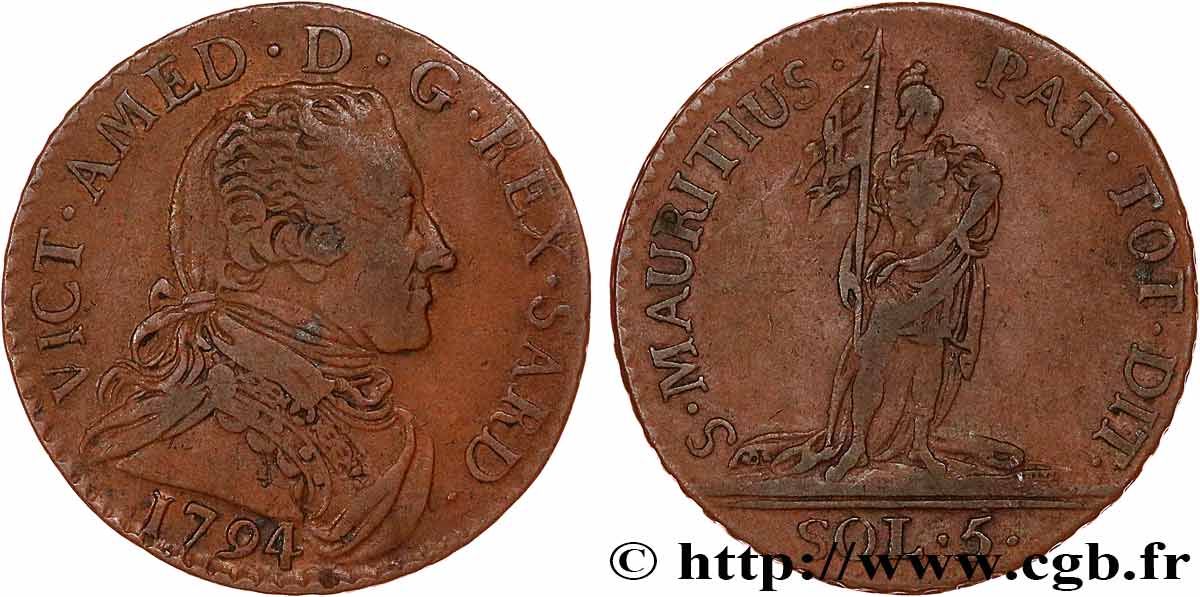 SAVOIE - DUCHÉ DE SAVOIE - VICTOR-AMÉDÉE III 5 sols (5 soldi) 1794 Turin TB+ 