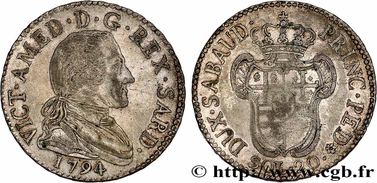 ITALIE - ROYAUME DE SARDAIGNE 20 Soldi Victor Amédée III 1794 Turin TTB 