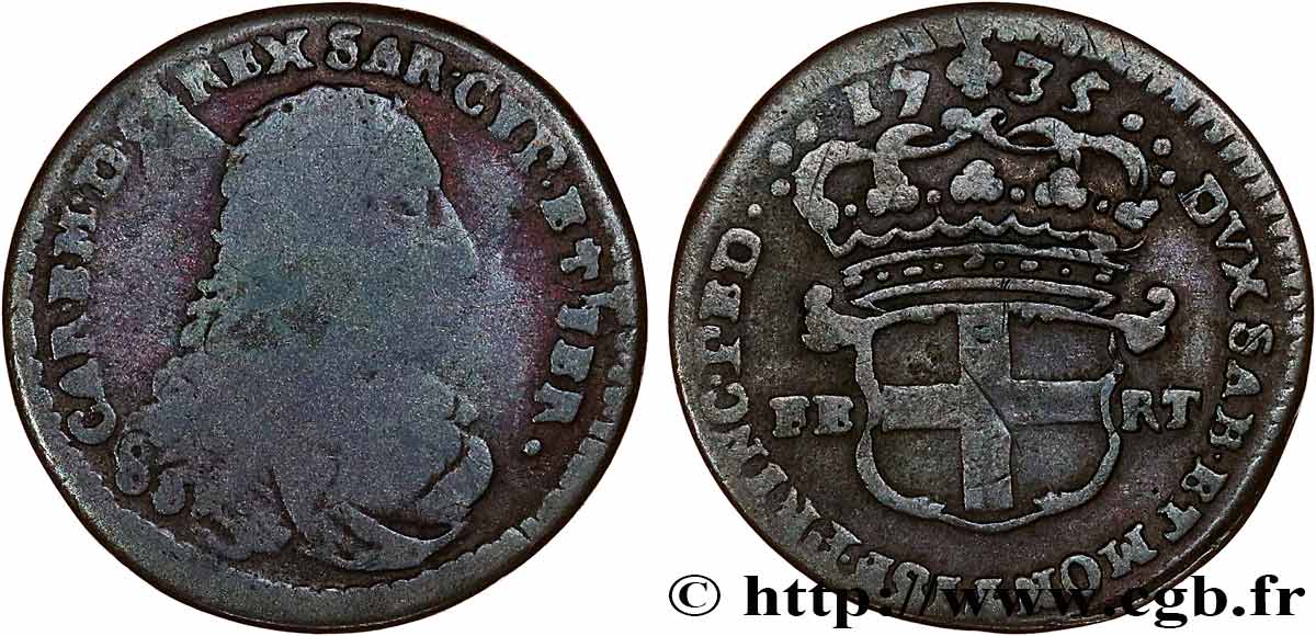 DUCHY OF SAVOY - CHARLES-EMMANUEL III 2.6 sols, 1er type (2.6 soldi) 1735 Turin BC 