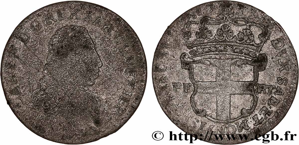 DUCHY OF SAVOY - CHARLES-EMMANUEL III 5 sols, 1er type (5 soldi) 1733 Turin VG/VF 