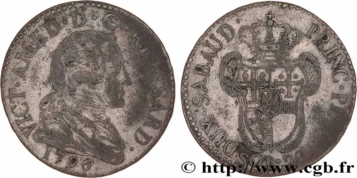 ITALIE - ROYAUME DE SARDAIGNE 20 Soldi Victor-Amédée III 1796 Turin TB+ 