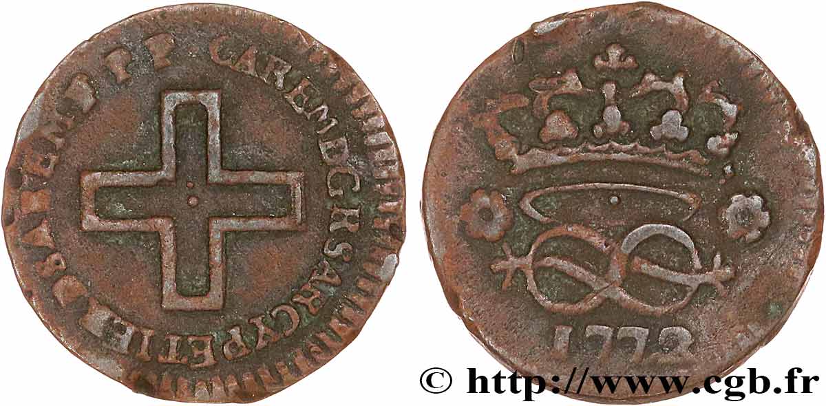 SAVOIE - DUCHÉ DE SAVOIE - CHARLES-EMMANUEL III 2 deniers, 2e type, (2 denari) 1772 Turin TB 