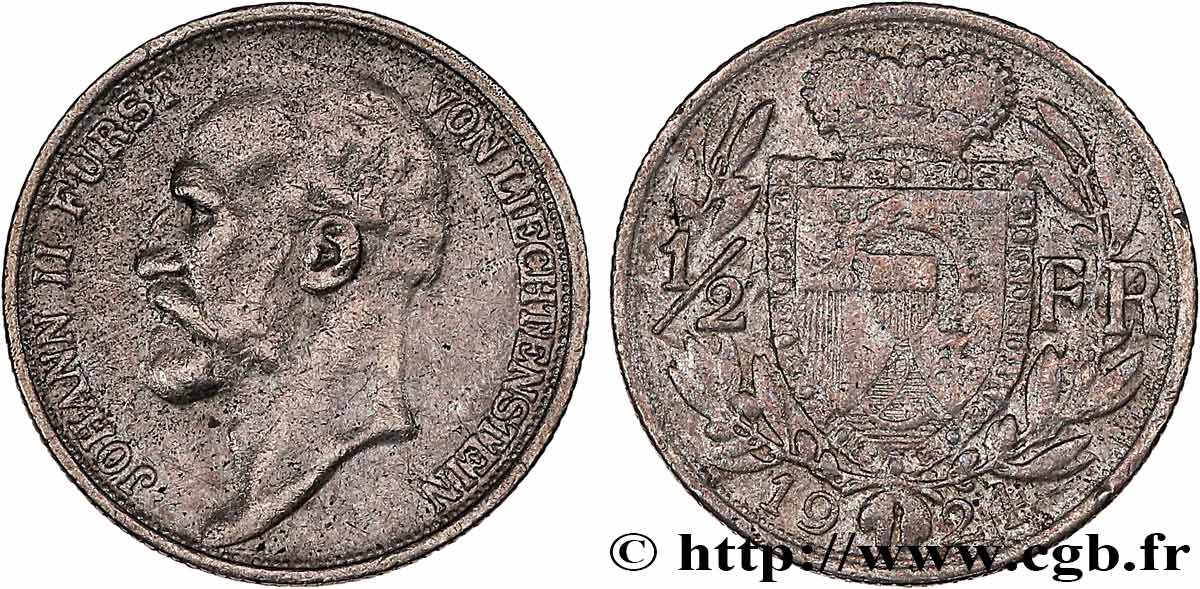 LIECHTENSTEIN 1/2 Frank prince Jean II 1924 Berne VF 